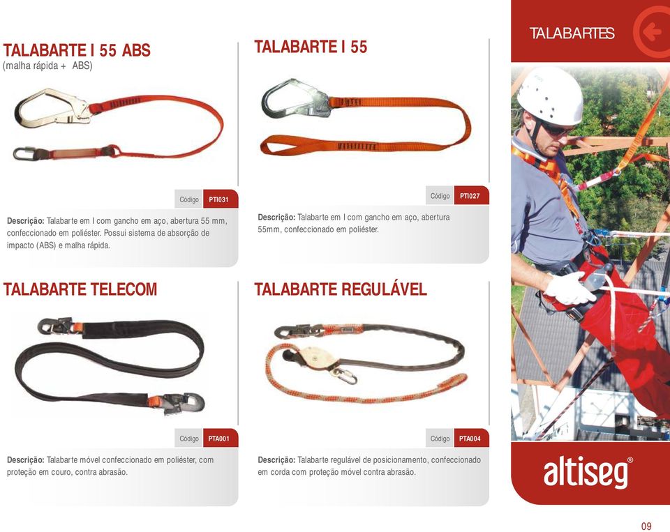 Descrição: Talabarte em I com gancho em aço, abertura 55mm, confeccionado em poliéster.