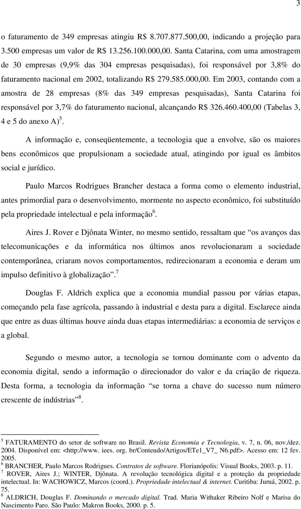 Em 2003, contando com a amostra de 28 empresas (8% das 349 empresas pesquisadas), Santa Catarina foi responsável por 3,7% do faturamento nacional, alcançando R$ 326.460.