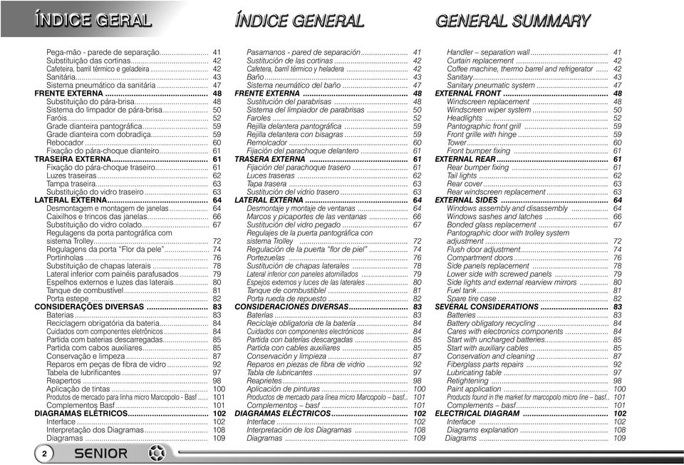 .. 60 Fixação do pára-choque dianteiro... 61 TRASEIRA EXTERNA... 61 Fixação do pára-choque traseiro... 61 Luzes traseiras... 62 Tampa traseira... 63 Substituição do vidro traseiro... 63 LATERAL EXTERNA.