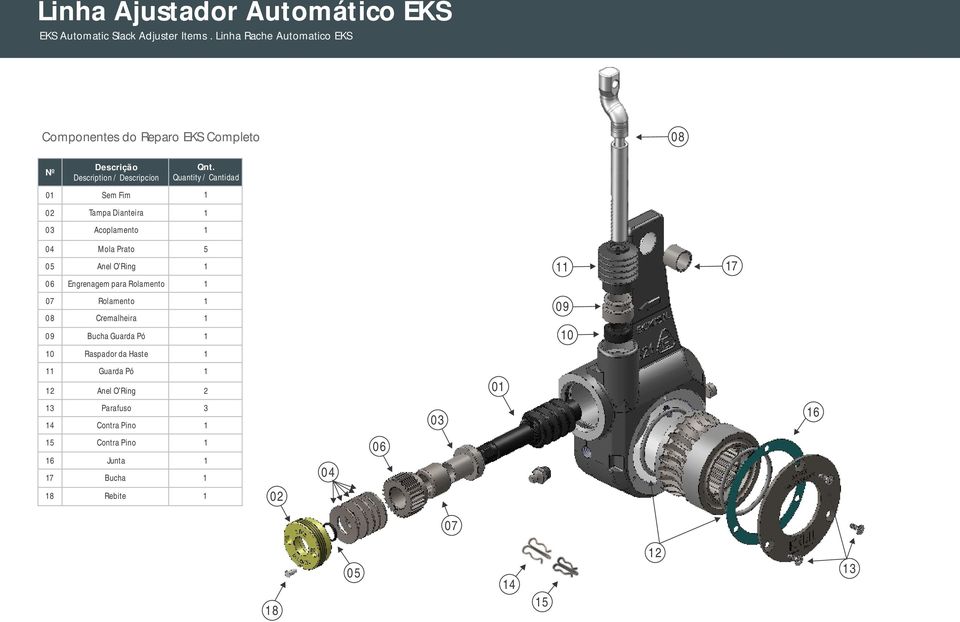 Engrenagem para Rolamento 1 11 17 07 Rolamento 1 08 Cremalheira 1 09 Bucha Guarda Pó 1 09 10 10 Raspador da Haste