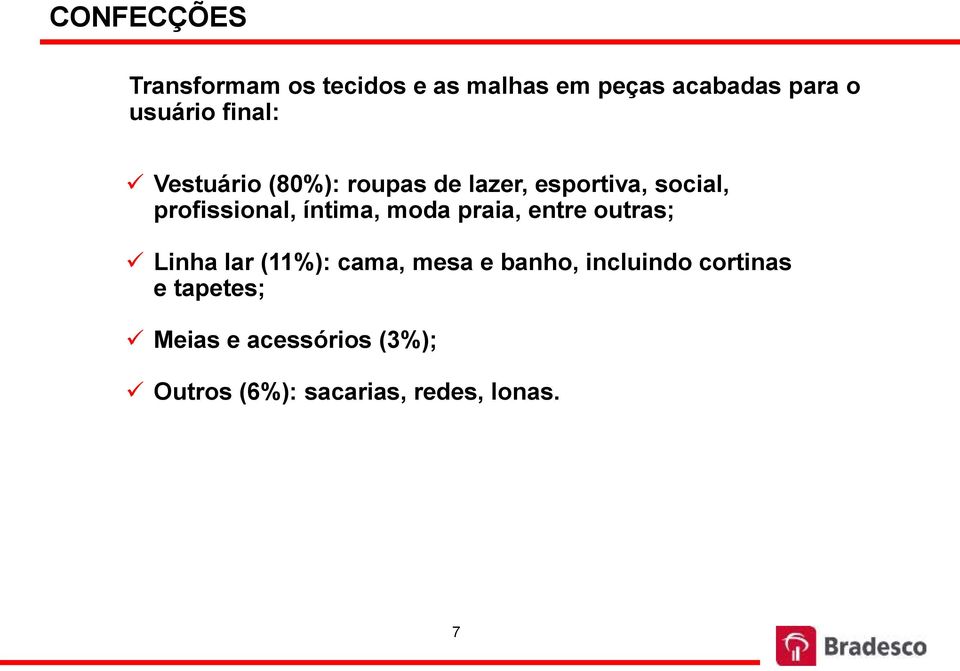 íntima, moda praia, entre outras; Linha lar (11%): cama, mesa e banho,