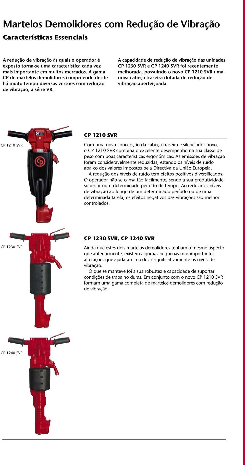 A capacidade de redução de vibração das unidades CP 1230 SVR e CP 1240 SVR foi recentemente melhorada, possuindo o novo CP 1210 SVR uma nova cabeça traseira dotada de redução de vibração aperfeiçoada.