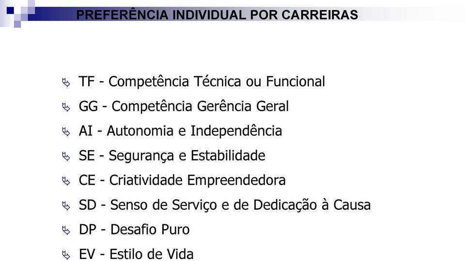 Independência SE - Segurança e Estabilidade CE - Criatividade