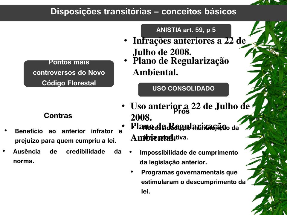 Plano de Regularização Ambiental. USO CONSOLIDADO Uso anterior Prós a 22 de Julho de 2008.