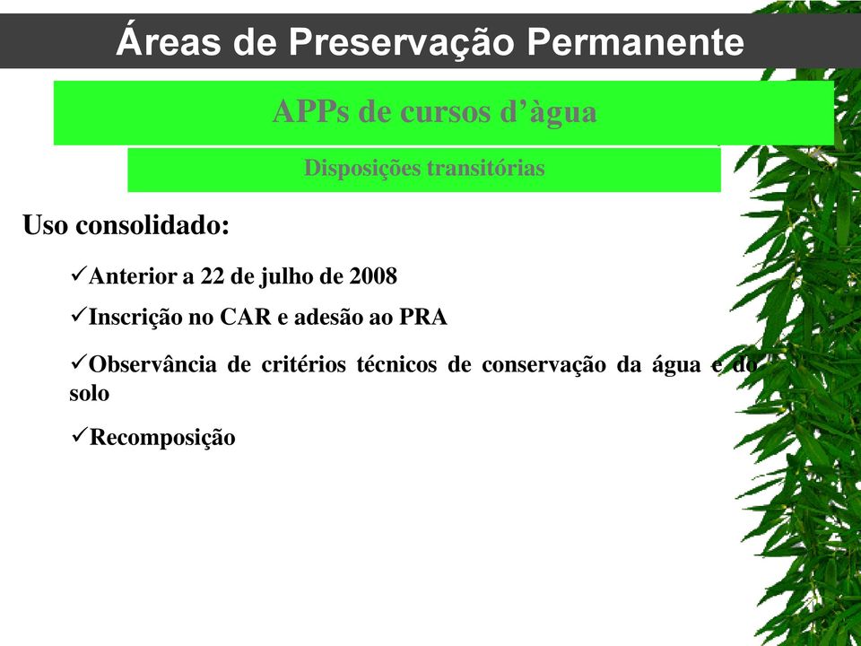 transitórias Inscrição no CAR e adesão ao PRA Observância