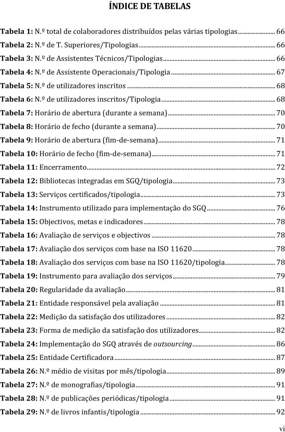 .. 68 Tabela 7: Horário de abertura (durante a semana)... 70 Tabela 8: Horário de fecho (durante a semana)... 70 Tabela 9: Horário de abertura (fim-de-semana).