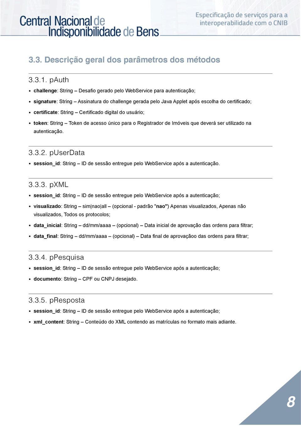 Certificado digital do usuário; token: String Token de acesso único para o Registrador de Imóveis que deverá ser utilizado na autenticação. 3.3.2.