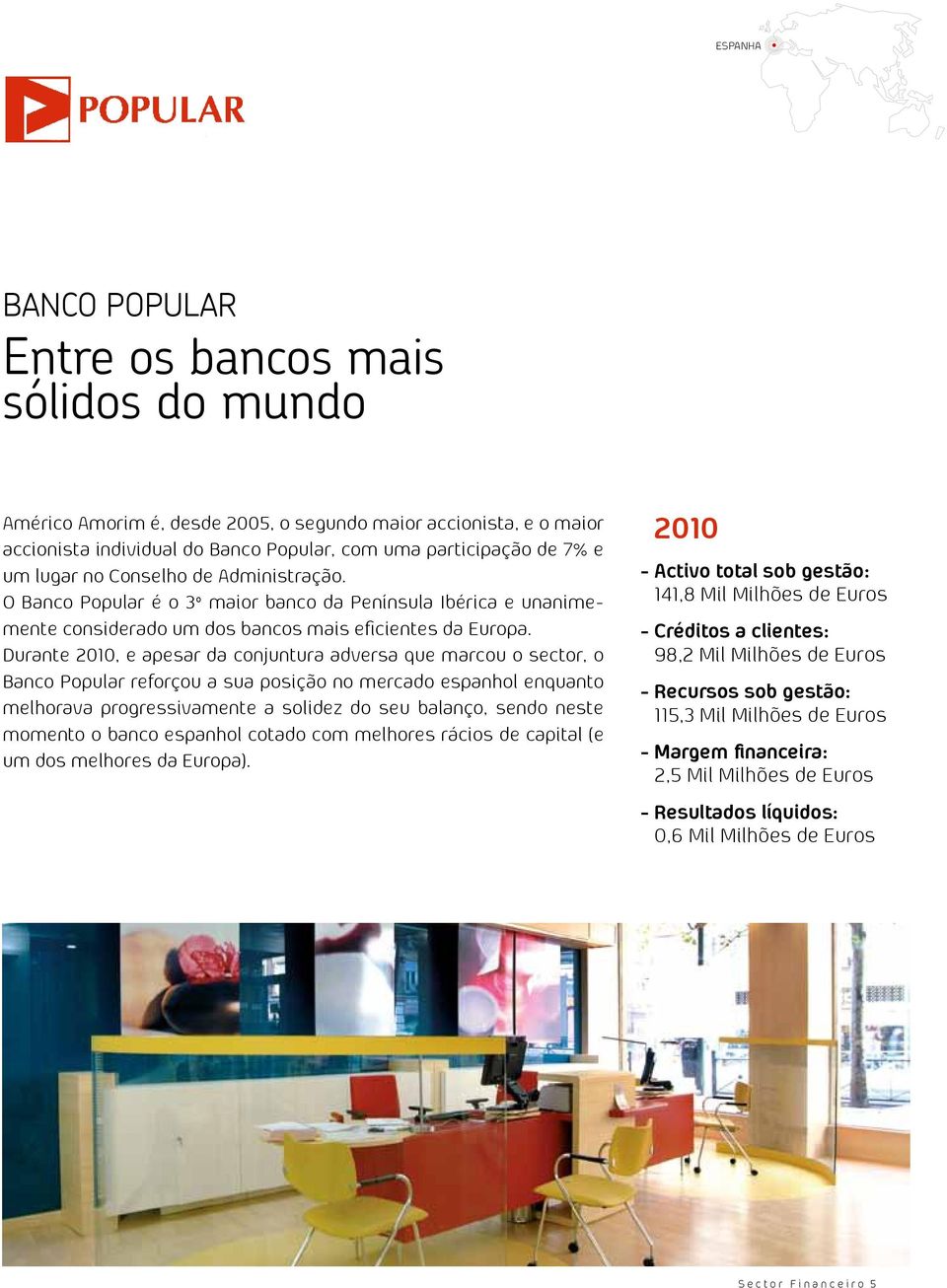 Durante 2010, e apesar da conjuntura adversa que marcou o sector, o Banco Popular reforçou a sua posição no mercado espanhol enquanto melhorava progressivamente a solidez do seu balanço, sendo neste