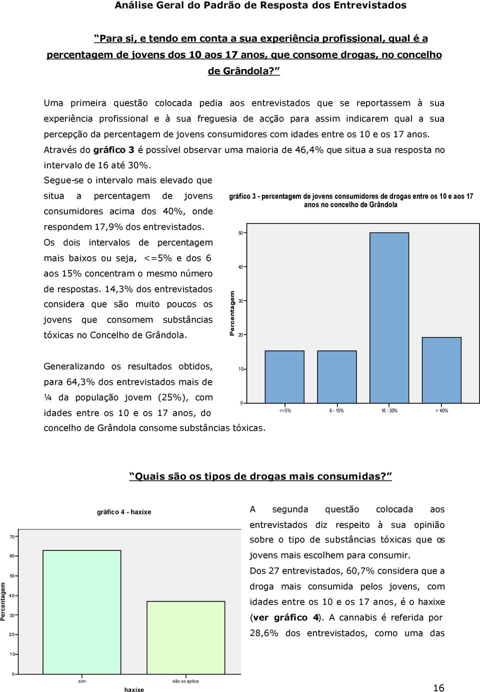 Uma primeira questão colocada pedia aos entrevistados que se reportassem à sua experiência profissional e à sua freguesia de acção para assim indicarem qual a sua percepção da percentagem de jovens