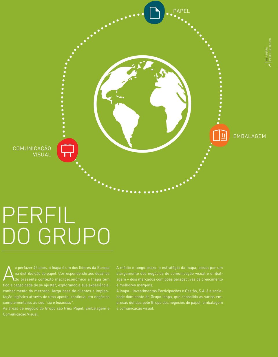 implantação logística através de uma aposta, contínua, em negócios complementares ao seu core business. As áreas de negócio do Grupo são três: Papel, Embalagem e Comunicação Visual.