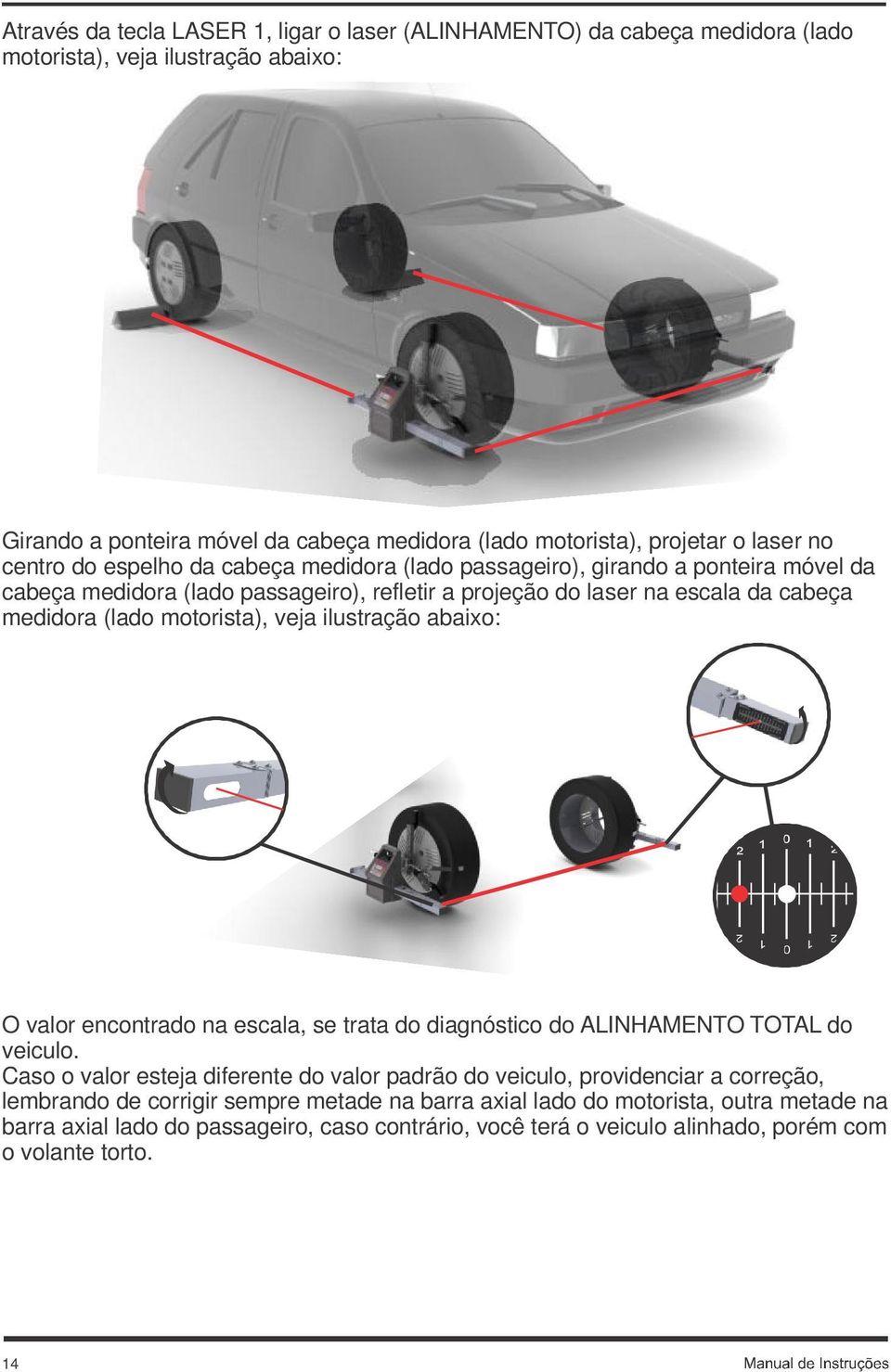 motorista), veja ilustração abaixo: O valor encontrado na escala, se trata do diagnóstico do ALINHAMENTO TOTAL do veiculo.