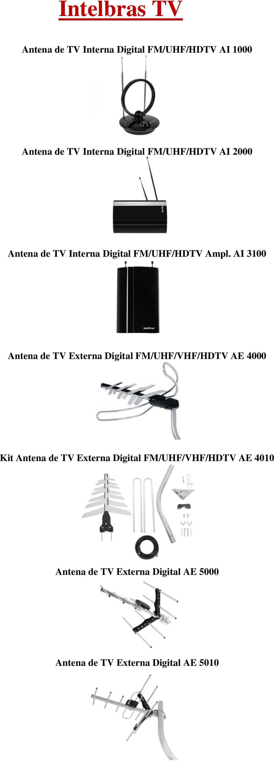 AI 3100 Antena de TV Externa Digital FM/UHF/VHF/HDTV AE 4000 Kit Antena de TV Externa