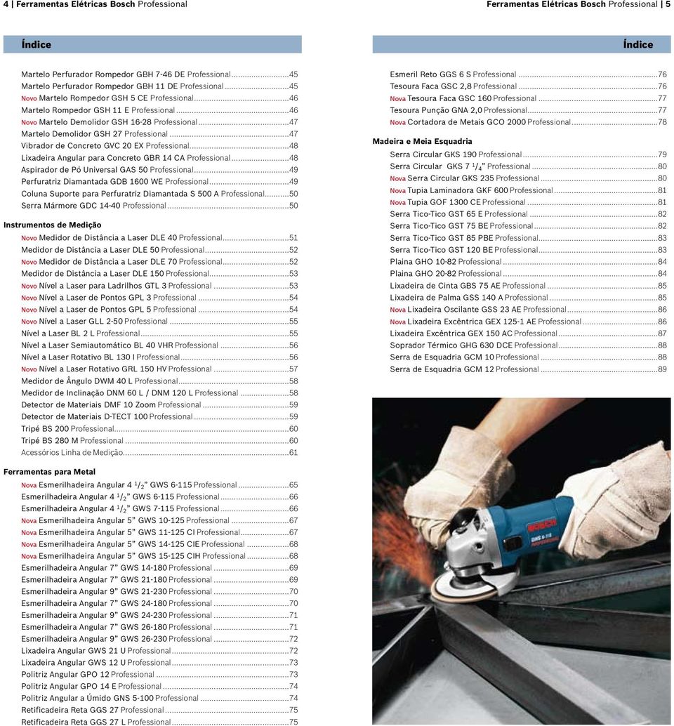 ..49 Perfuratriz Diamantada GDB 1600 WE...49 Coluna Suporte para Perfuratriz Diamantada S 500 A...50 Serra Mármore GDC 14-40...50 Instrumentos de Medição Novo Medidor de Distância a Laser DLE 40.