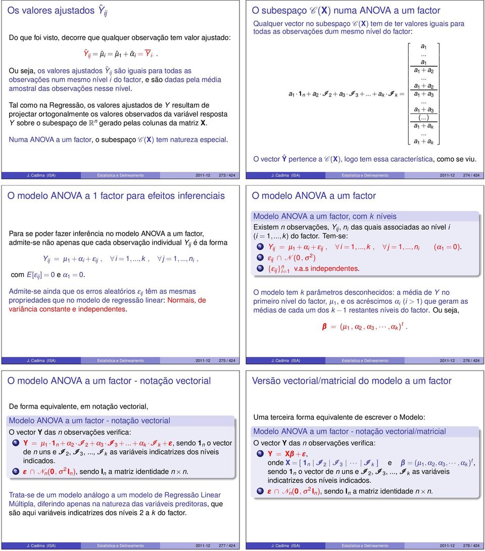 Tl como n Regressão, os vlores justdos de Y resultm de projectr ortogonlmente os vlores observdos d vriável respost Y sobre o subespço de R n gerdo pels coluns d mtriz X.