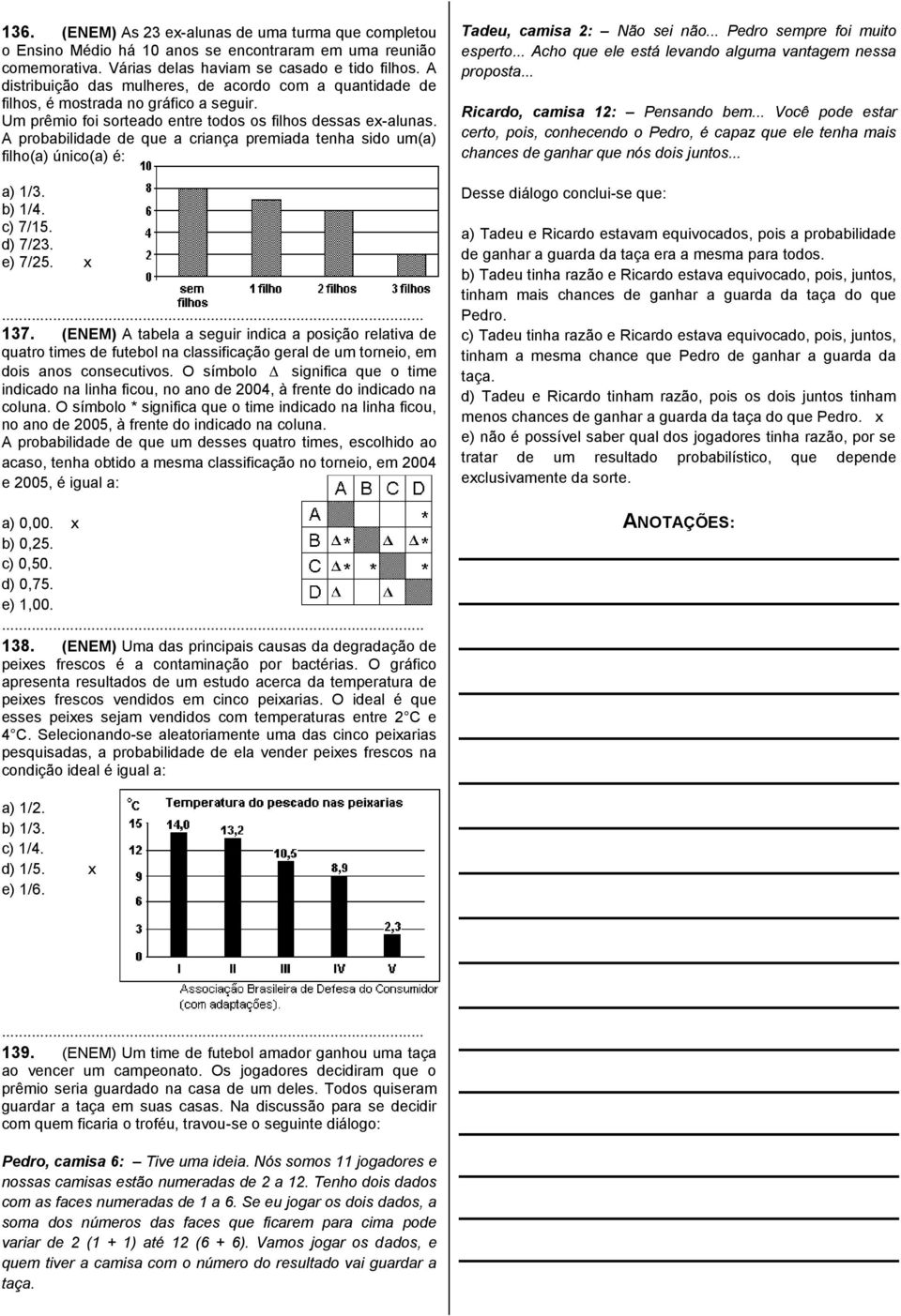 A probabilidade de que a criança premiada tenha sido um(a) filho(a) único(a) é: a) 1/3. b) 1/4. c) 7/15. d) 7/23. e) 7/25. x 137.