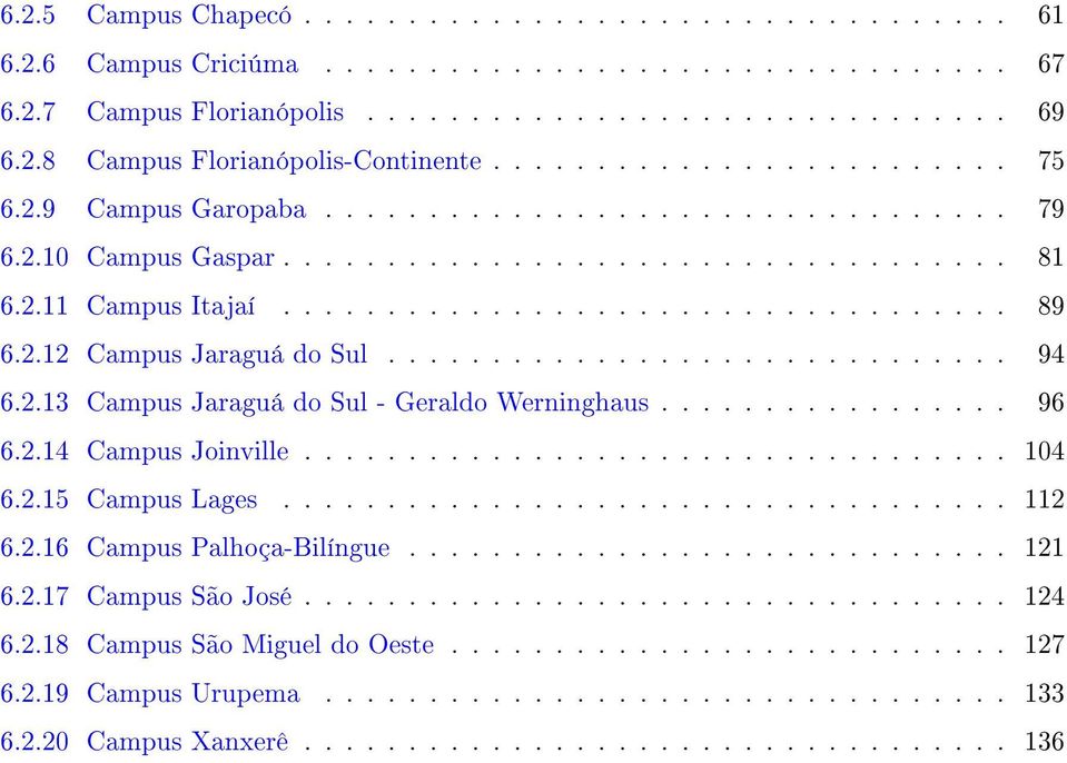 2.12 Campus Jaraguá do Sul.............................. 94 6.2.13 Campus Jaraguá do Sul - Geraldo Werninghaus................. 96 6.2.14 Campus Joinville.................................. 104 6.2.15 Campus Lages.