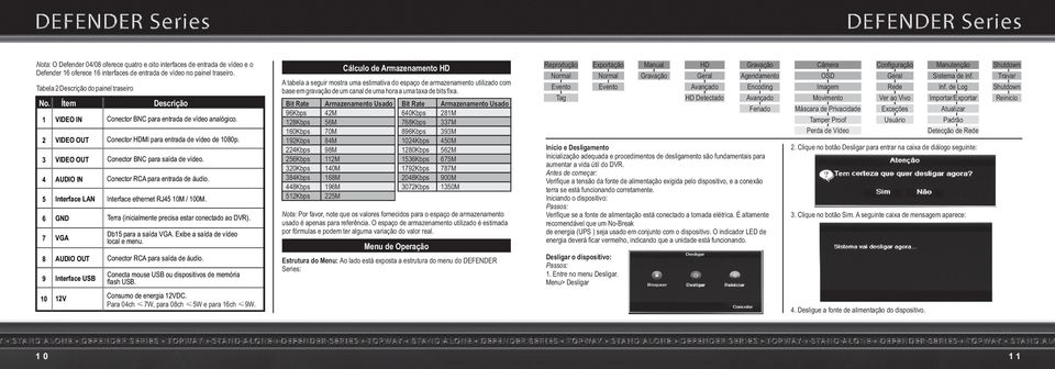 VIDEO OUT VIDEO OUT AUDIO IN Interface LAN GND VGA AUDIO OUT Interface USB Conector HDMI para entrada de vídeo de 1080p. Conector BNC para saída de vídeo. Conector RCA para entrada de áudio.