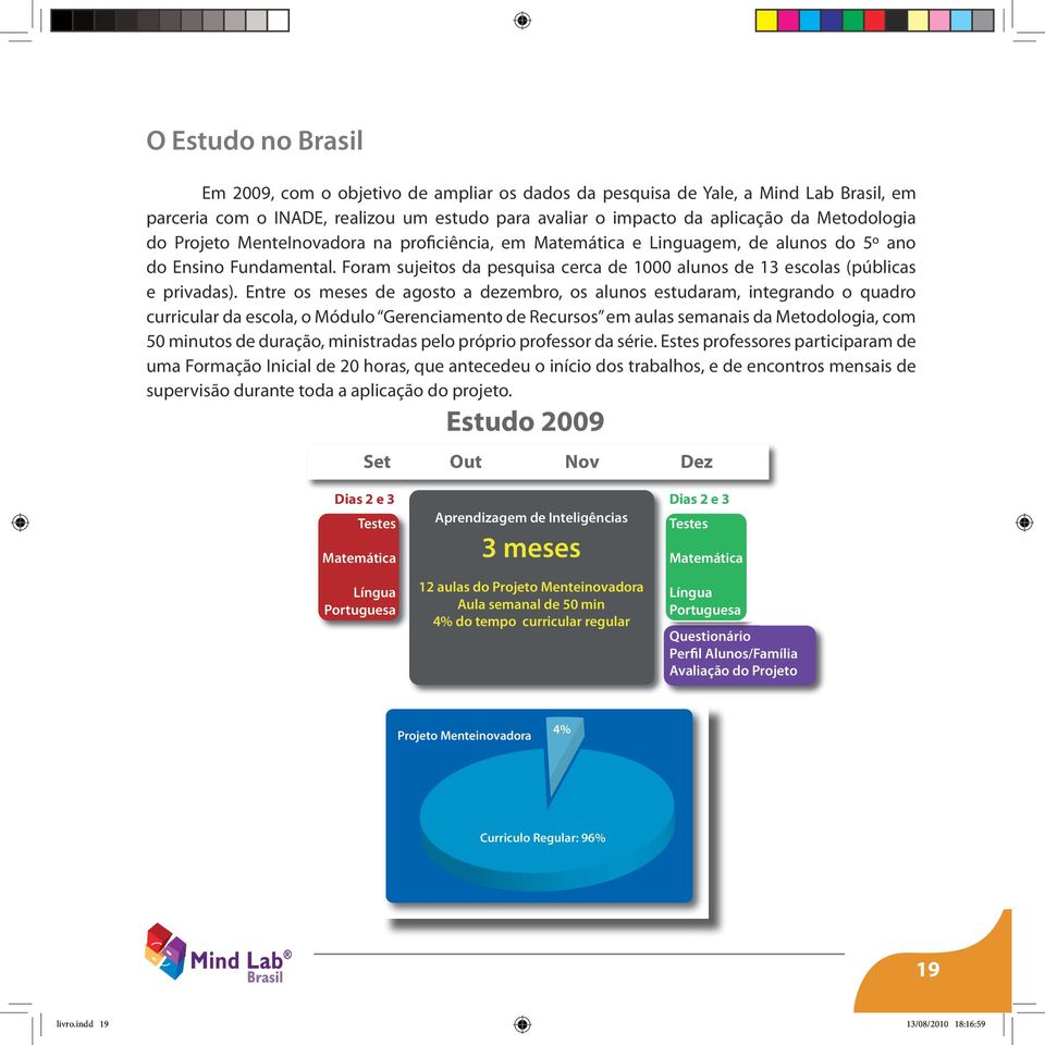 Entre os meses de agosto a dezembro, os alunos estudaram, integrando o quadro curricular da escola, o Módulo Gerenciamento de Recursos em aulas semanais da Metodologia, com 50 minutos de duração,