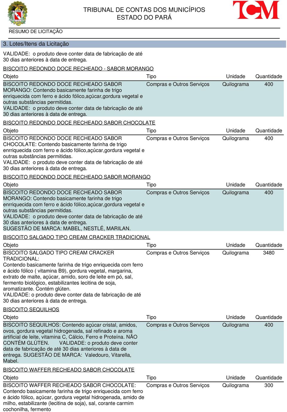 substâncias permitidas. 30 dias anteriores à data de entrega.