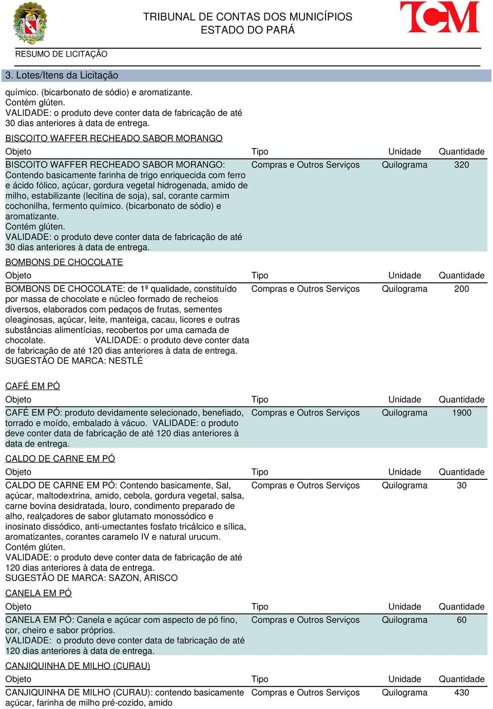 de milho, estabilizante (lecitina de soja), sal, corante carmim cochonilha, fermento químico. (bicarbonato de sódio) e aromatizante. Contém glúten. 30 dias anteriores à data de entrega.