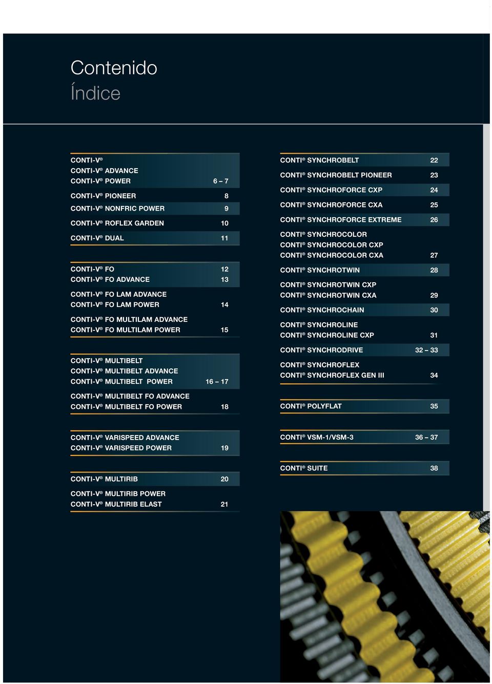 MULTIBELT FO POWER 18 CONTI SYNCHROBELT 22 CONTI SYNCHROBELT PIONEER 23 CONTI SYNCHROFORCE CXP 24 CONTI SYNCHROFORCE CXA 25 CONTI SYNCHROFORCE EXTREME 26 CONTI SYNCHROCOLOR CONTI SYNCHROCOLOR CXP