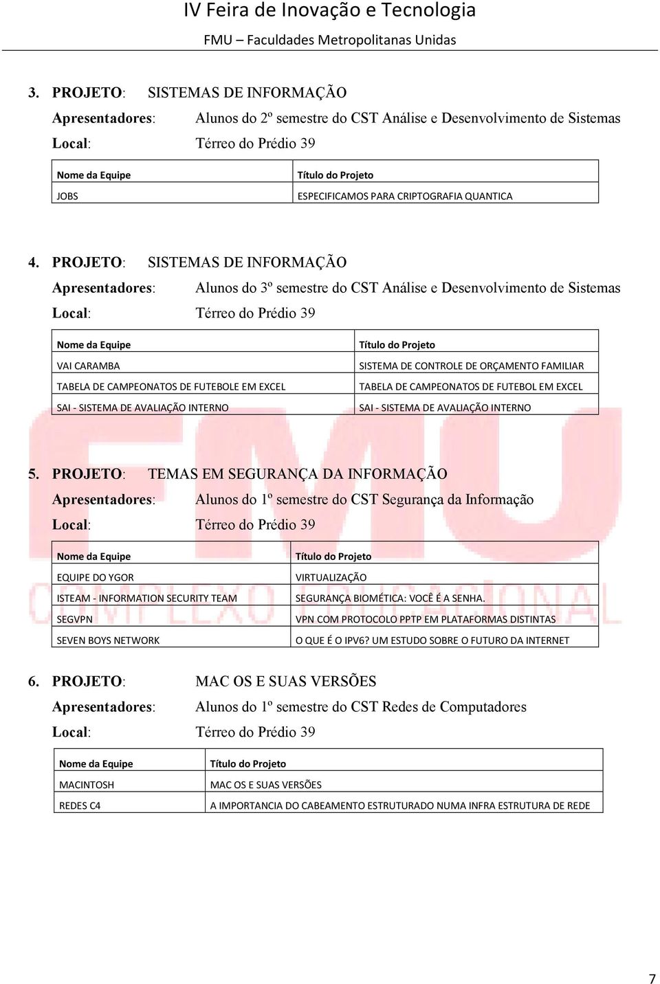 SAI - SISTEMA DE AVALIAÇÃO INTERNO SISTEMA DE CONTROLE DE ORÇAMENTO FAMILIAR TABELA DE CAMPEONATOS DE FUTEBOL EM EXCEL SAI - SISTEMA DE AVALIAÇÃO INTERNO 5.