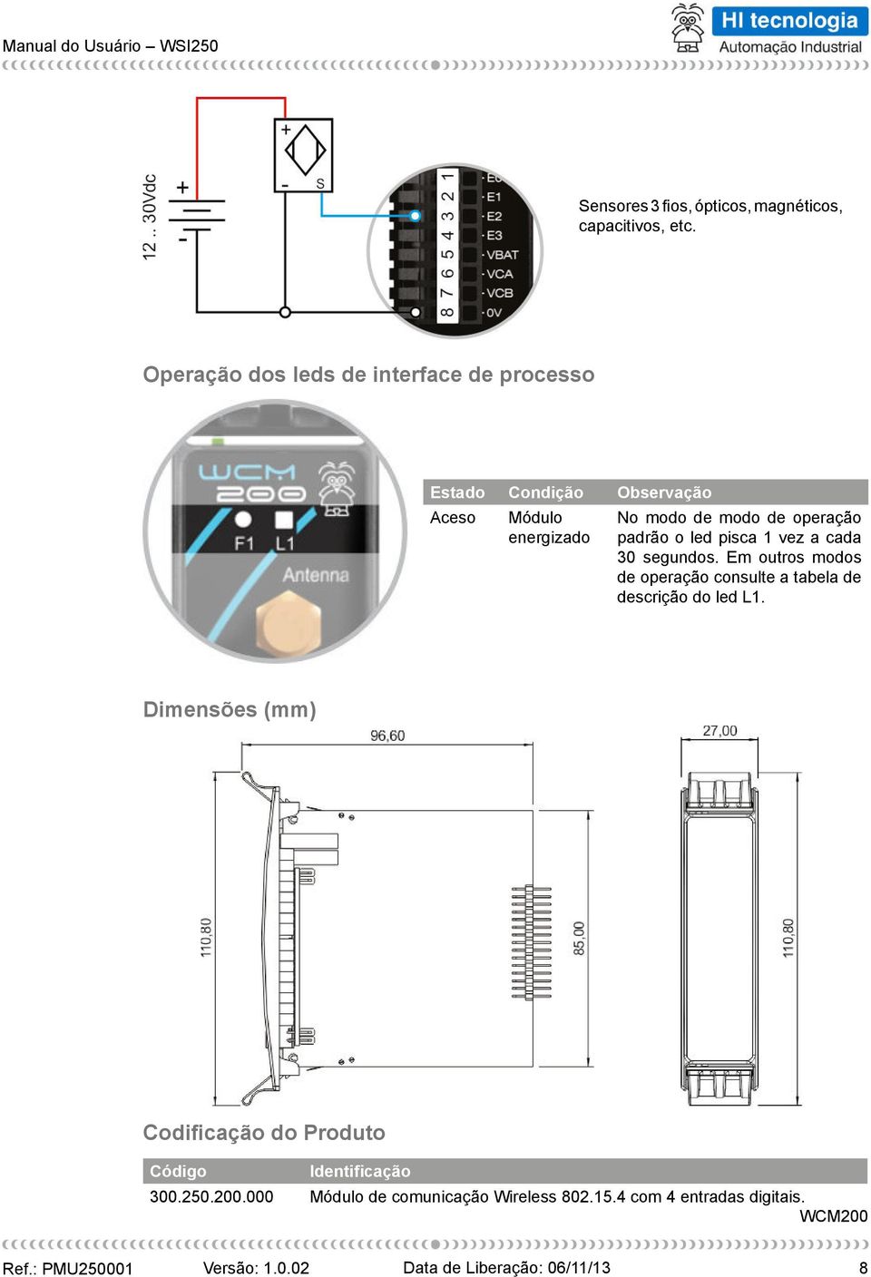 modo de operação padrão o led pisca 1 vez a cada 30 segundos.