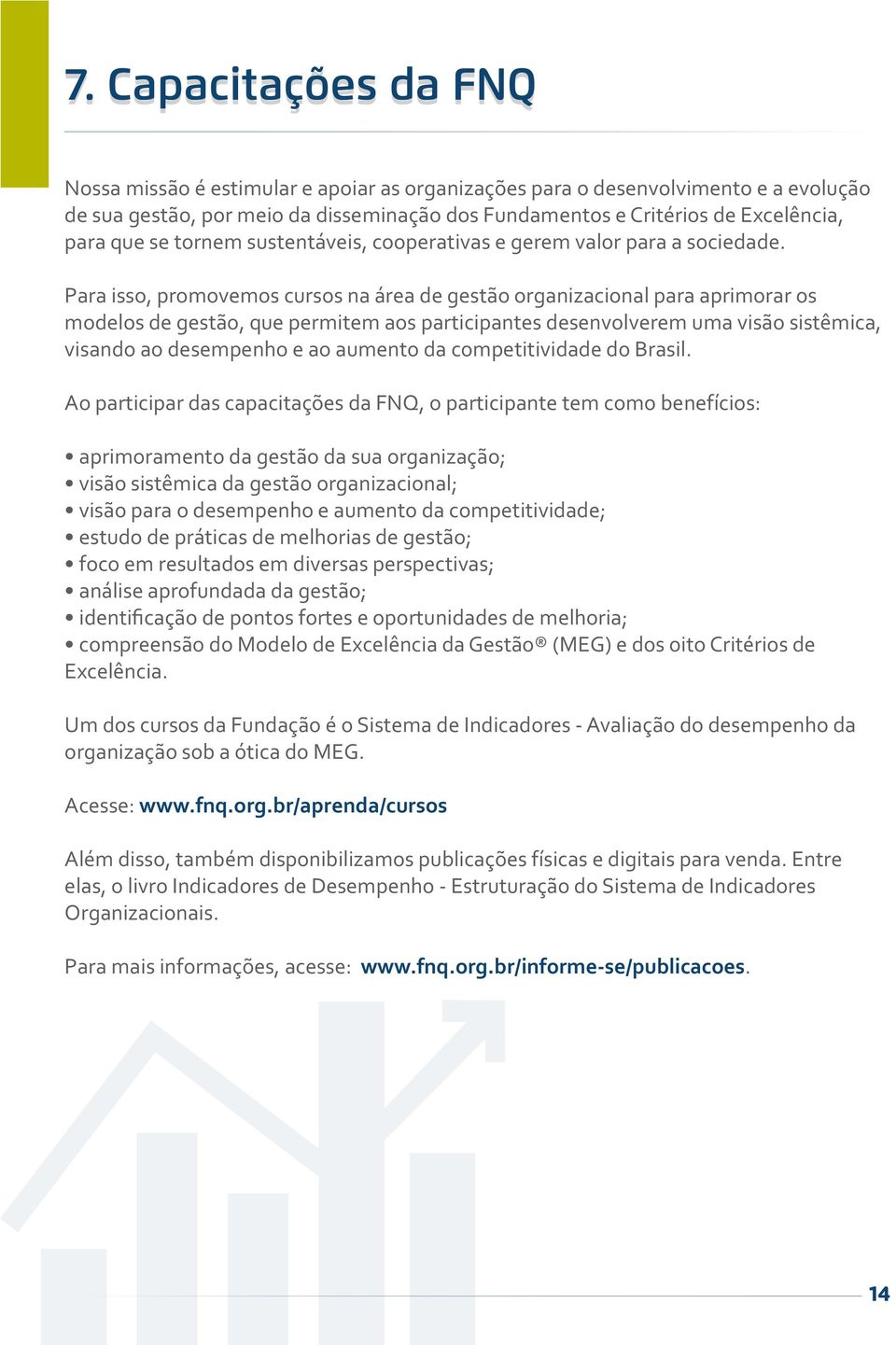 Para isso, promovemos cursos na área de gestão organizacional para aprimorar os modelos de gestão, que permitem aos participantes desenvolverem uma visão sistêmica, visando ao desempenho e ao aumento