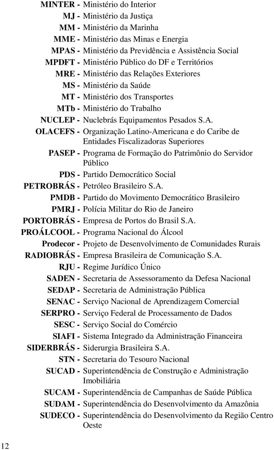 OLACEFS - Organização Latino-Americana e do Caribe de Entidades Fiscalizadoras Superiores PASEP - Programa de Formação do Patrimônio do Servidor Público PDS - Partido Democrático Social PETROBRÁS -