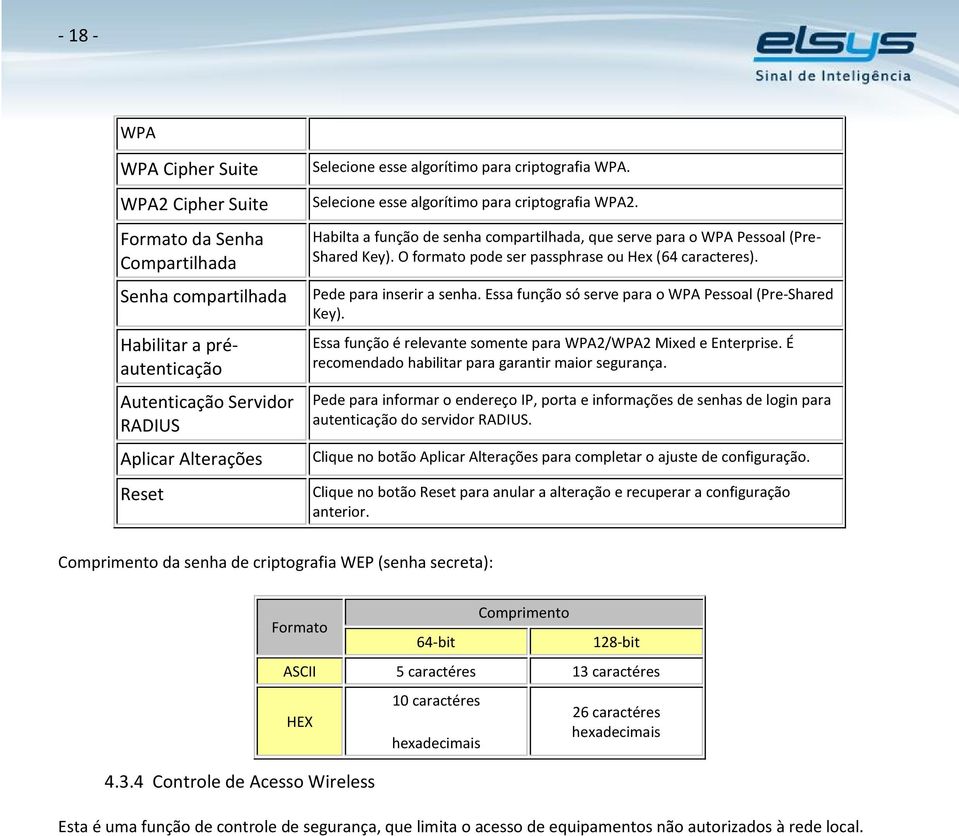 Essa função só serve para o WPA Pessoal (Pre-Shared Key). Habilitar a préautenticação Autenticação Servidor RADIUS Aplicar Alterações Essa função é relevante somente para WPA2/WPA2 Mixed e Enterprise.