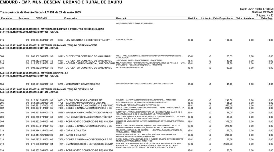 952.388/0001-32 9571 - GUTCENTER COMERCIO DE MAQUINAS L VELA - PARA MANUTENÇÃO ASSOPRADORCABO DO AFOGADORREPARO DO CARBURADOR IS-C /0 80,03 0,00 0,00 315 0/0 008.952.388/0001-32 9571 - GUTCENTER COMERCIO DE MAQUINAS L JUNTA DO CILINDRO - ROÇADEIRAANEL - ROÇADEIRAS IS-C /0 180,15 0,00 0,00 335 0/0 012.