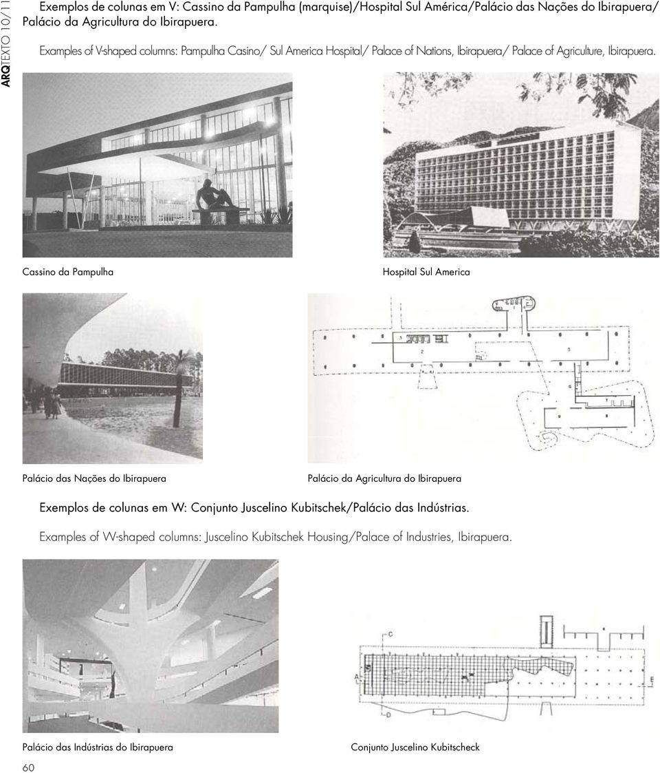 Cassino da Pampulha Hospital Sul America Palácio das Nações do Ibirapuera Palácio da Agricultura do Ibirapuera Exemplos de colunas em W: Conjunto Juscelino