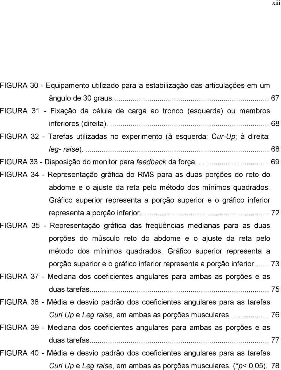 ... 69 FIGURA 34 - Representação gráfica do RMS para as duas porções do reto do abdome e o ajuste da reta pelo método dos mínimos quadrados.