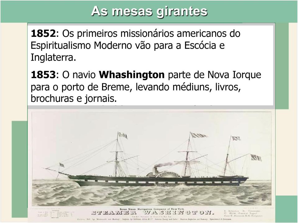 1853: O navio Whashington parte de Nova Iorque para o