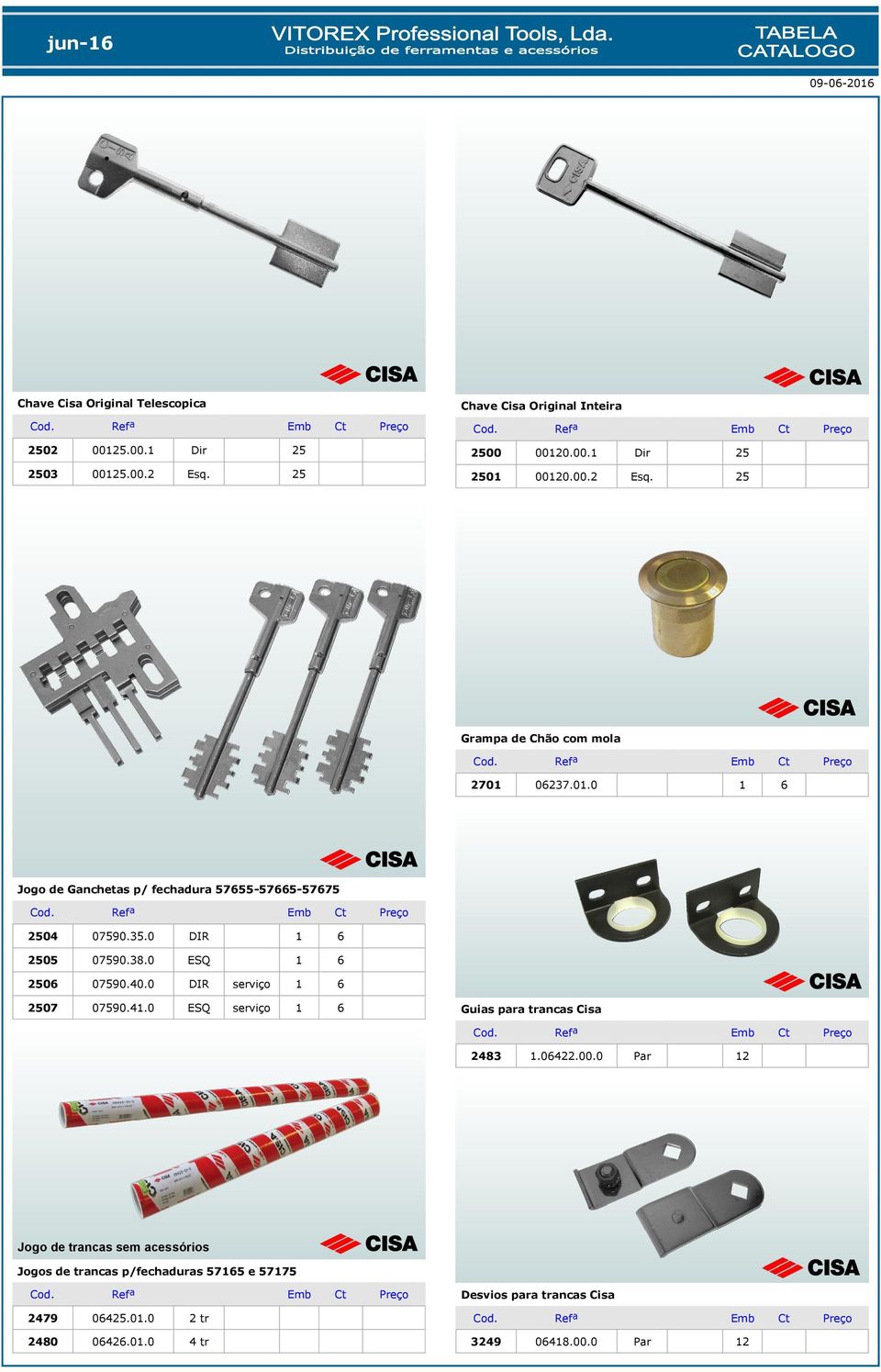 0 ESQ 250 07590.0.0 DIR serviço 2507 07590..0 ESQ serviço Guias para trancas Cisa 83.022.00.