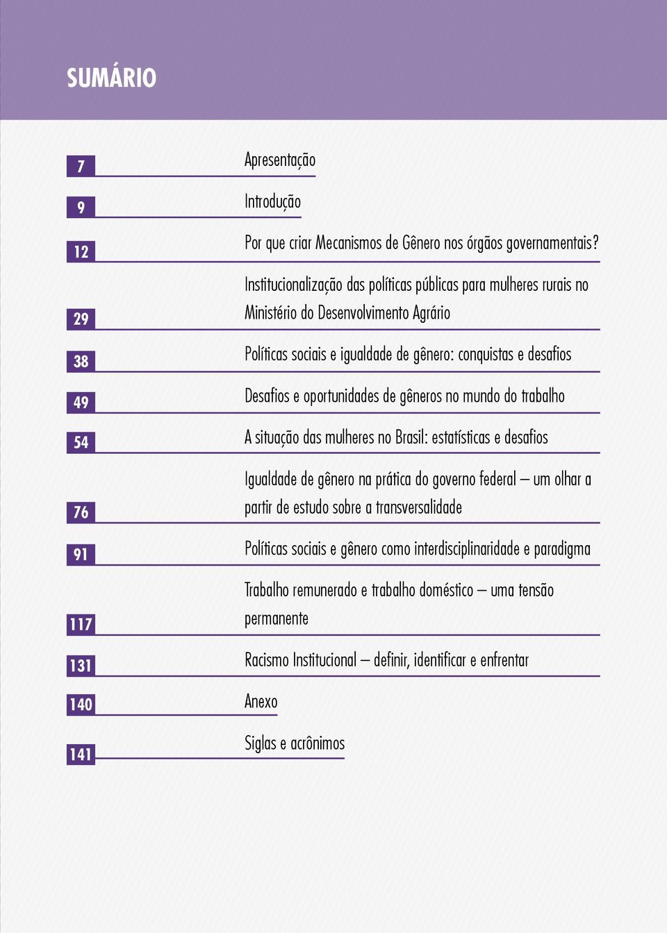 oportunidades de gêneros no mundo do trabalho A situação das mulheres no Brasil: estatísticas e desafios Igualdade de gênero na prática do governo federal um olhar a partir de estudo