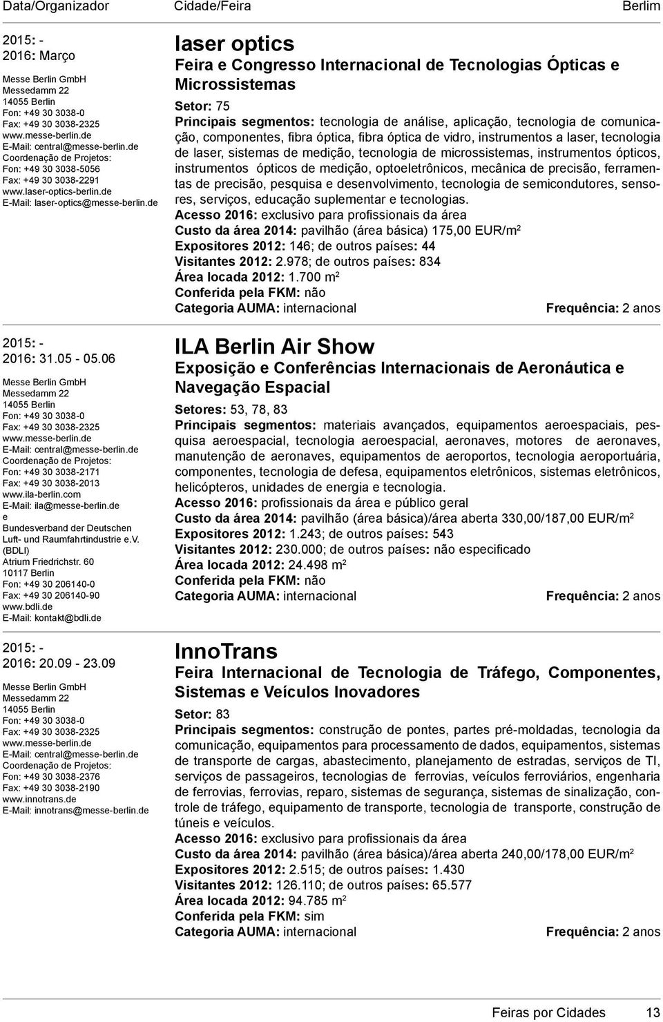 06 Messe Berlin GmbH Messedamm 22 14055 Berlin Fon: +49 30 3038-0 Fax: +49 30 3038-2325 www.messe-berlin.de E-Mail: central@messe-berlin.de Fon: +49 30 3038-2171 Fax: +49 30 3038-2013 www.ila-berlin.