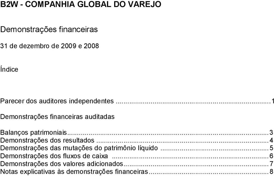 .. 3 Demonstrações dos resultados... 4 Demonstrações das mutações do patrimônio líquido.