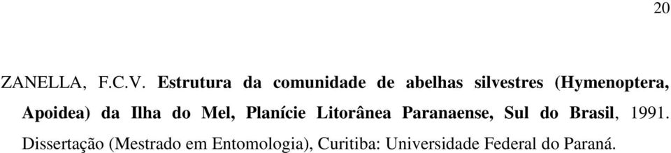 (Hymenoptera, Apoidea) da Ilha do Mel, Planície Litorânea