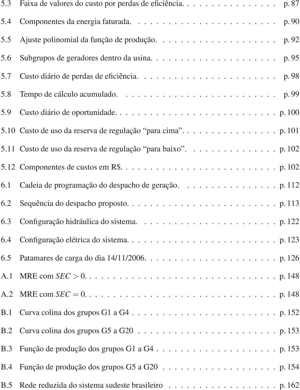 9 Custo diário de oportunidade........................... p. 100 5.10 Custo de uso da reserva de regulação para cima................ p. 101 5.11 Custo de uso da reserva de regulação para baixo............... p. 102 5.