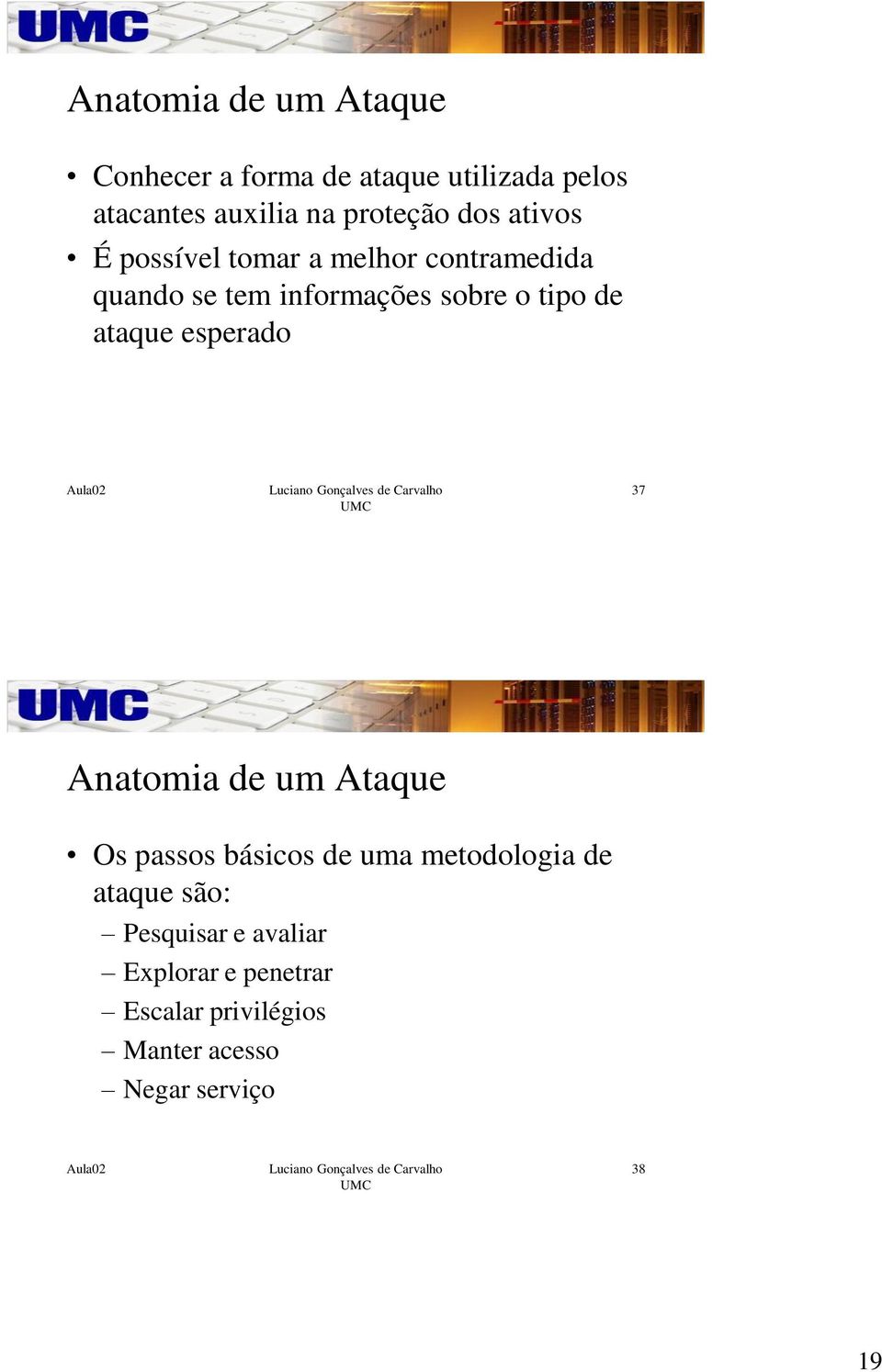 tipo de ataque esperado 37 Anatomia de um Ataque Os passos básicos de uma metodologia de