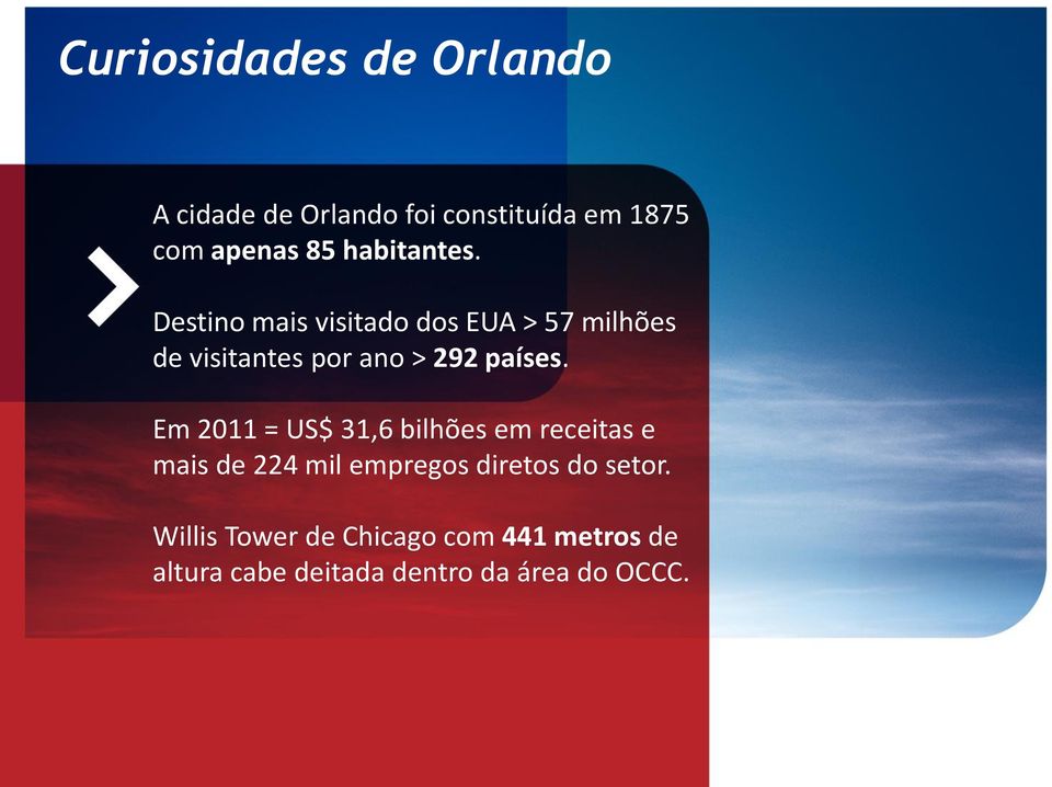 Destino mais visitado dos EUA > 57 milhões de visitantes por ano > 292 países.