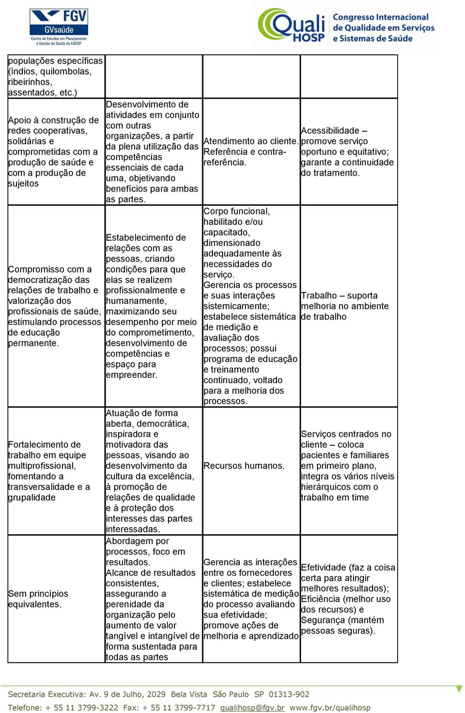 profissionais de saúde, estimulando processos de educação permanente. Fortalecimento de trabalho em equipe multiprofissional, fomentando a transversalidade e a grupalidade Sem princípios equivalentes.