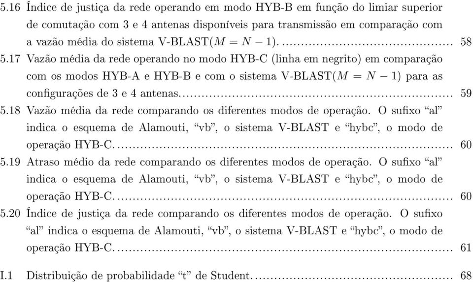 18 Vazão média da rede comparando os diferentes modos de operação. O suxo al indica o esquema de Alamouti, vb, o sistema V-BLAST e hybc, o modo de operação HYB-C.... 60 5.