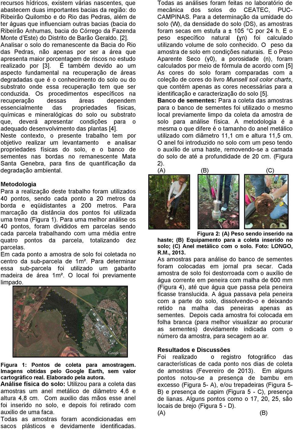 Analisar o solo do remanescente da Bacia do Rio das Pedras, não apenas por ser a área que apresenta maior porcentagem de riscos no estudo realizado por [3].