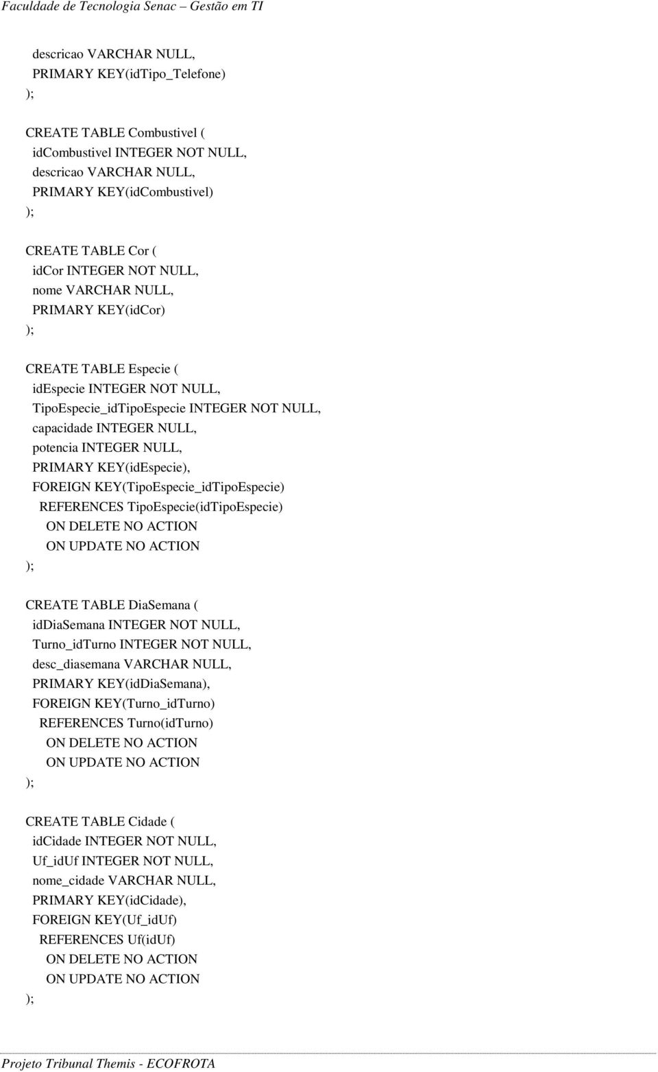 KEY(idEspecie), FOREIGN KEY(TipoEspecie_idTipoEspecie) REFERENCES TipoEspecie(idTipoEspecie) CREATE TABLE DiaSemana ( iddiasemana INTEGER NOT NULL, Turno_idTurno INTEGER NOT NULL, desc_diasemana