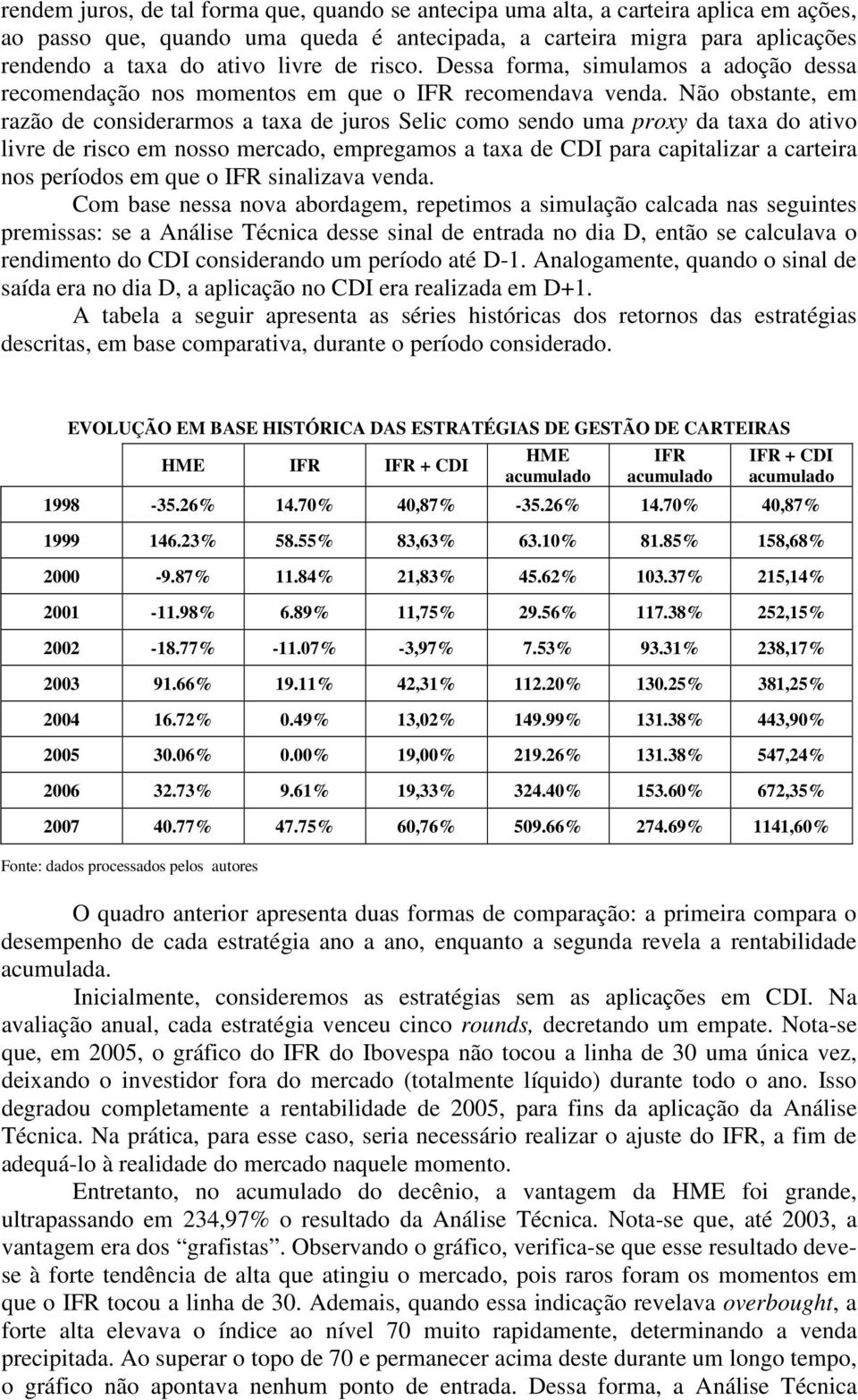 Não obstante, em razão de considerarmos a taxa de juros Selic como sendo uma proxy da taxa do ativo livre de risco em nosso mercado, empregamos a taxa de CDI para capitalizar a carteira nos períodos