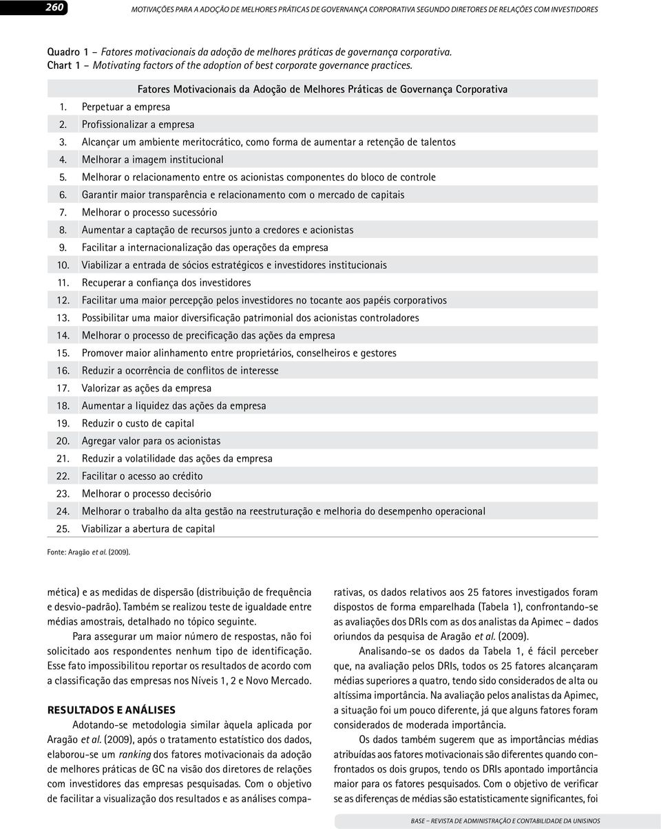 Profissionalizar a empresa 3. Alcançar um ambiente meritocrático, como forma de aumentar a retenção de talentos 4. Melhorar a imagem institucional 5.