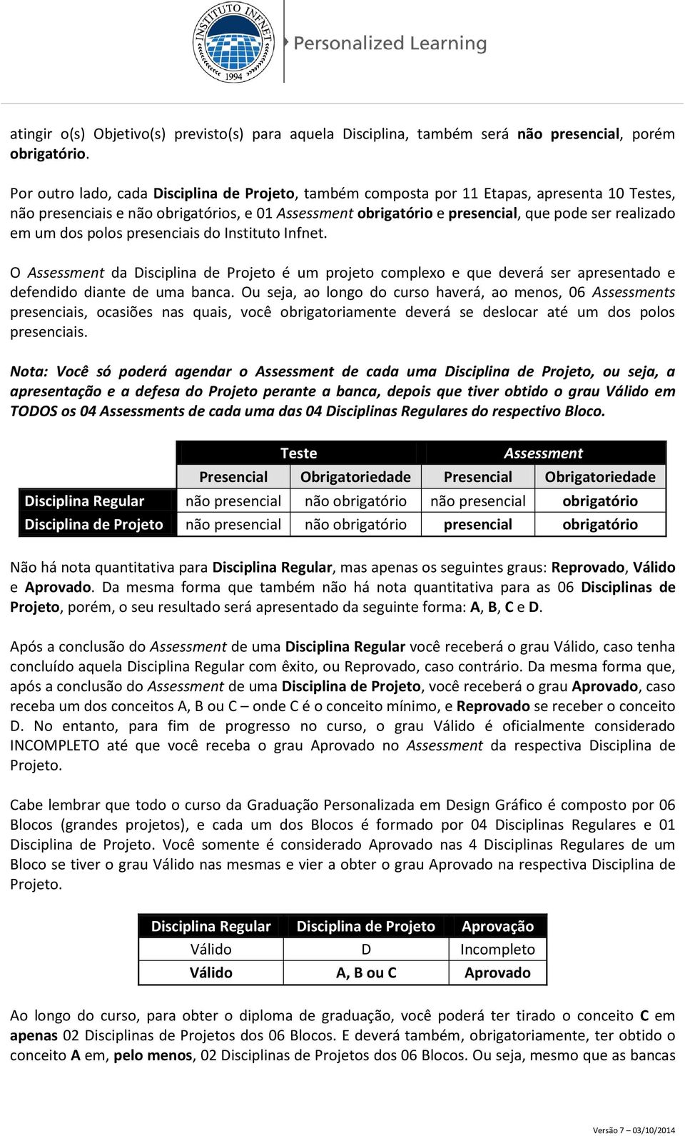 um dos polos presenciais do Instituto Infnet. O Assessment da Disciplina de Projeto é um projeto complexo e que deverá ser apresentado e defendido diante de uma banca.