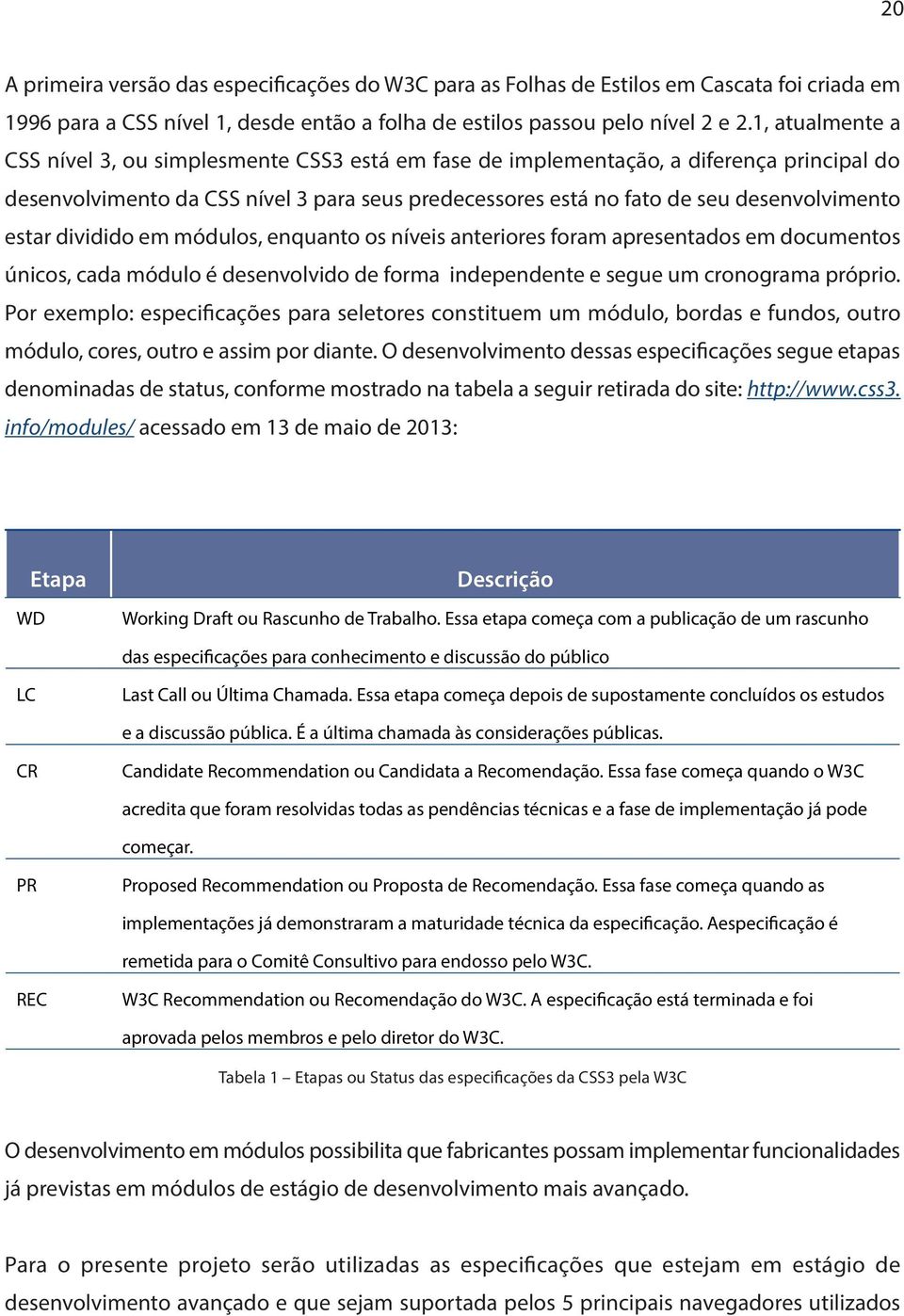 estar dividido em módulos, enquanto os níveis anteriores foram apresentados em documentos únicos, cada módulo é desenvolvido de forma independente e segue um cronograma próprio.